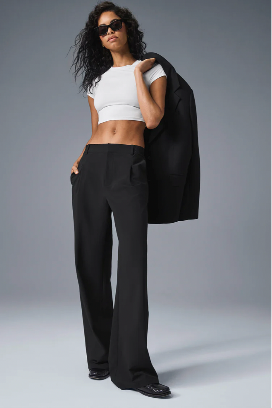 Conjunto de blazer cropped - Pantalón largo de cintura alta