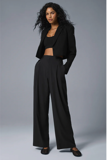 Conjunto de blazer cropped - Pantalón largo de cintura alta