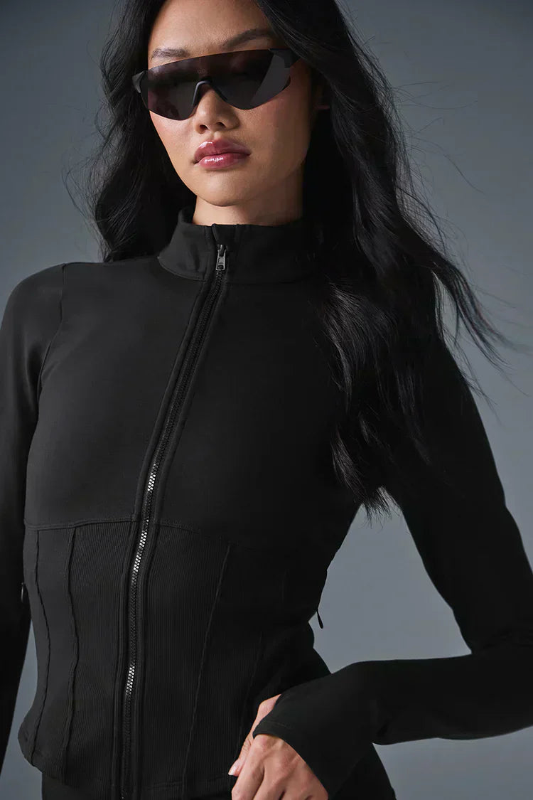 Chaqueta Airbrush Corset con cremallera completa - Negro