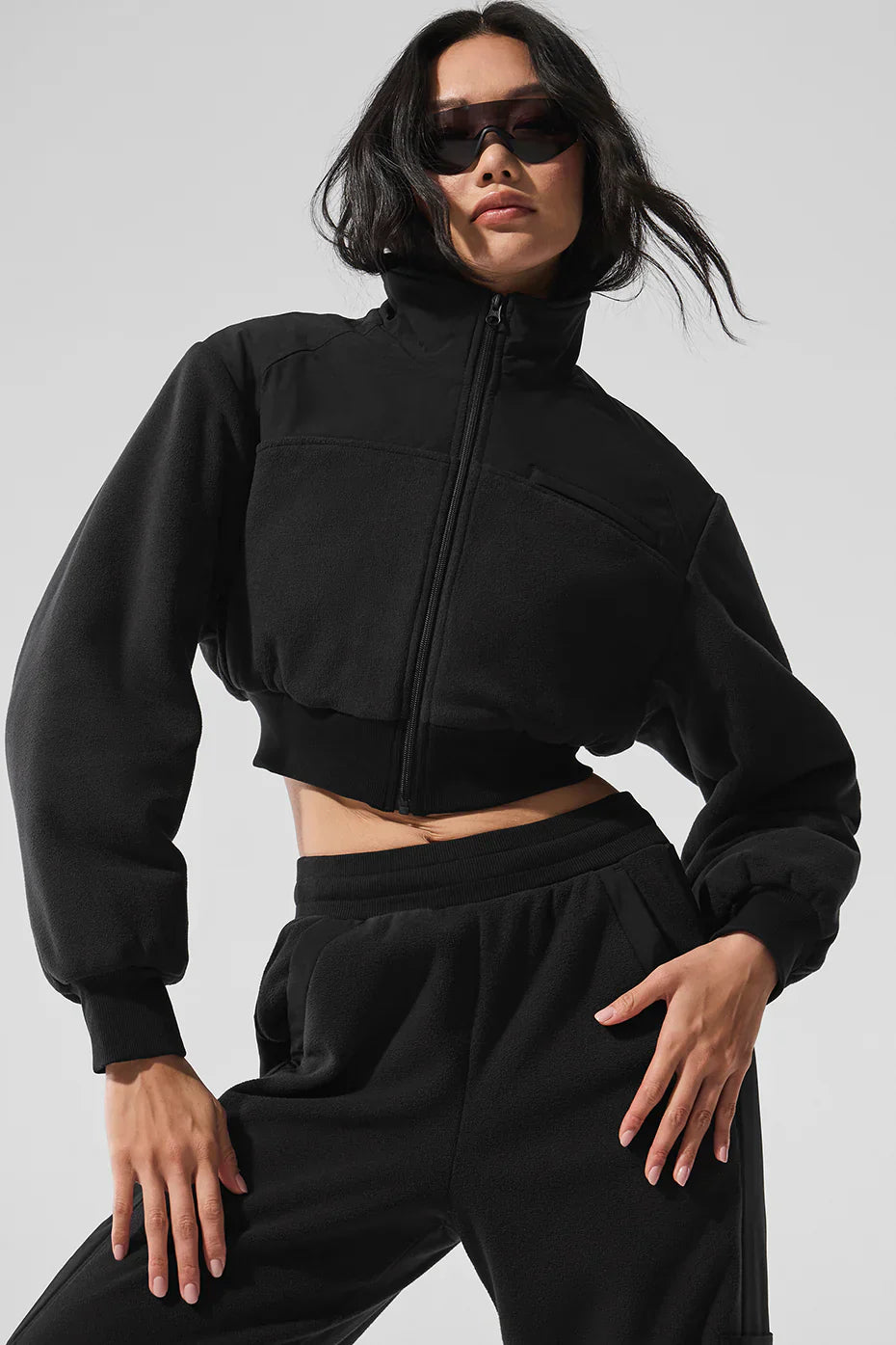 Cazadora corta de felpa con mezcla invernal